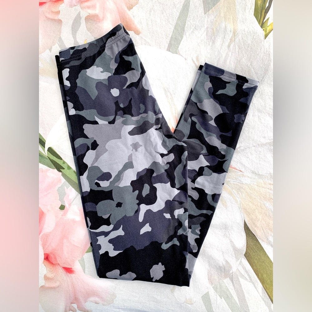 NWT! OLD NAVY girls floral-camo black/grey lightweight full-length LEGGINGS - 14